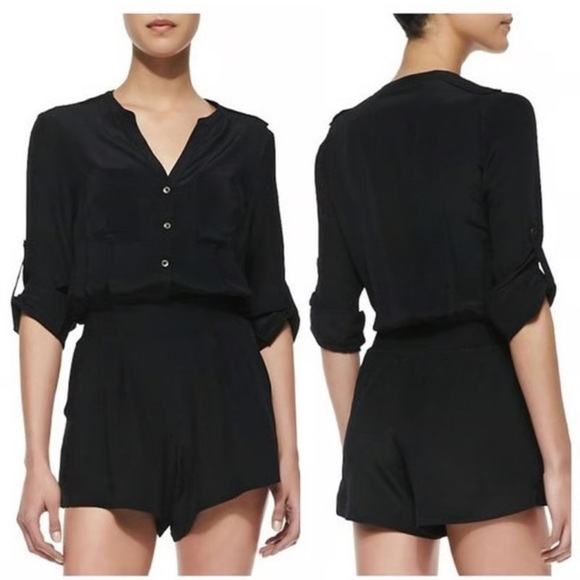 Twelfth Street by Cynthia Vincent Romper Silk Black Minimalist XS - Picture 1 of 7
